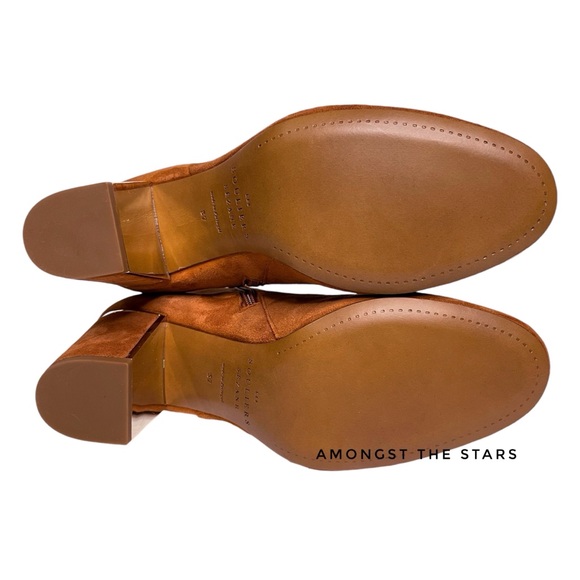 Sezane Lea Camel Brown Suede & Gold Ankle Zipper Boots - Picture 6 of 12